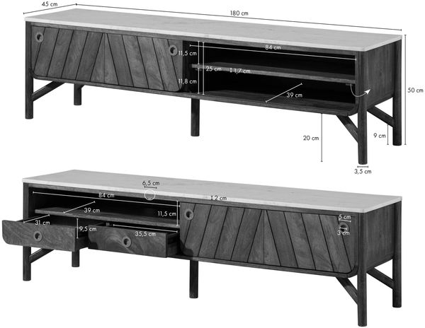 TV-Board Mango 180x45x50 braun geölt / echter Marmor LOS ANGELES #02 Bild 8