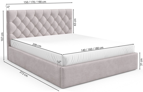 Selsey 'Aurevia' Polsterbett 180x200 mit Bettkasten und Samtbezug, hellgrau Bild 4