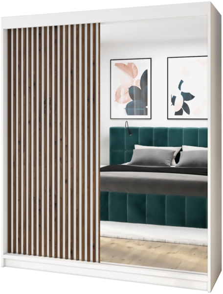 Schwebetürenschrank MIT 2-türig Schrank 160 cm (mit Spiegel) Farbe: Weiß