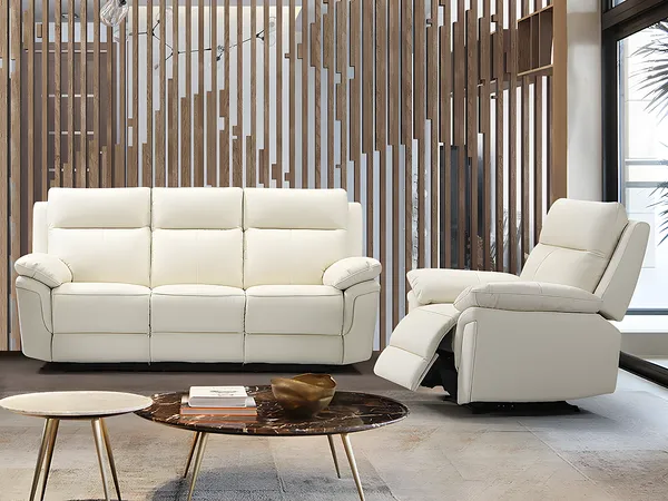Vente-unique - PAKITA Sofa and armchair set Leder Weiß - B 92 cm x H 102 cm x L 208 cm98 cm