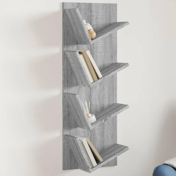 vidaXL Wand-Bücherregal mit 4 Fächern Grau Sonoma 33x16x90 cm 840721