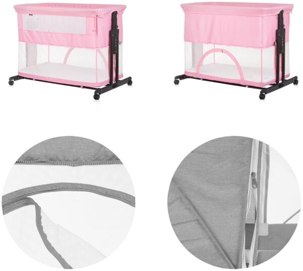 Chipolino Beistellbett 2 in 1 Zen Laufstall Moskitonetz Matratze Räder Bremse rosa Bild 3