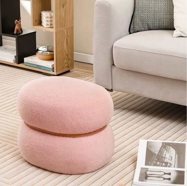 COSTWAY Sitzhocker, Oval, gepolstert, Fußhocker, 300kg, 44 x 35 x 35 cm, rosa