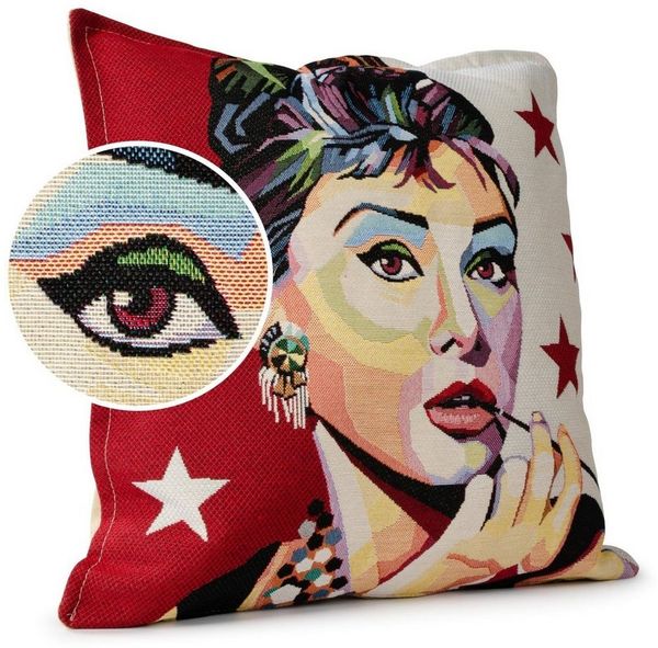 ANRO Dekokissen Kissenhülle MIT oder OHNE Füllung Kissenbezug Zierkissen, Kissenüberzug ohne Füllung Gobelin 45x45 cm Audrey Hepburn bunt