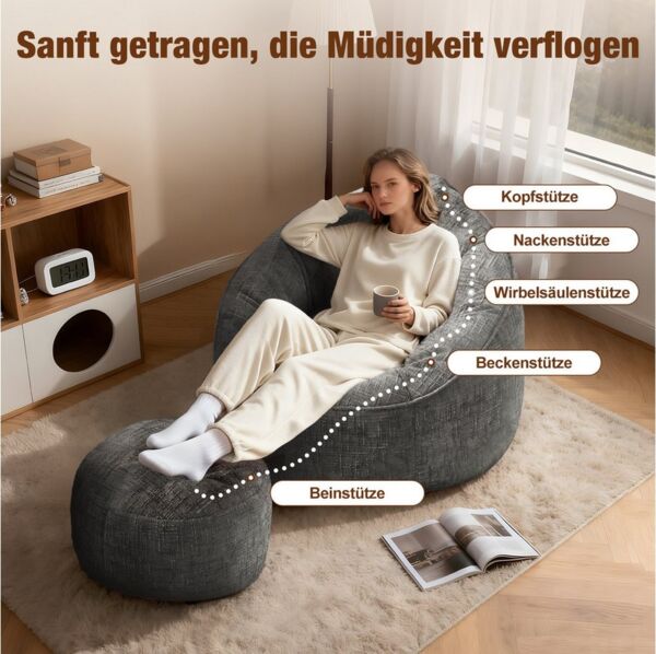 Lexzurn Sitzsack Sitzsack Lazy Sofa Gaming Sitzsack mit Hocker, Sitz Sack mit (Granularer-MemorySchwamm Füllung, Lounge Sessel, Lounge Stuhl, Weich und Formstabil), Couch für Erwachsene und Kinder, für Schlafzimmer, Büro und Wohnzimmer