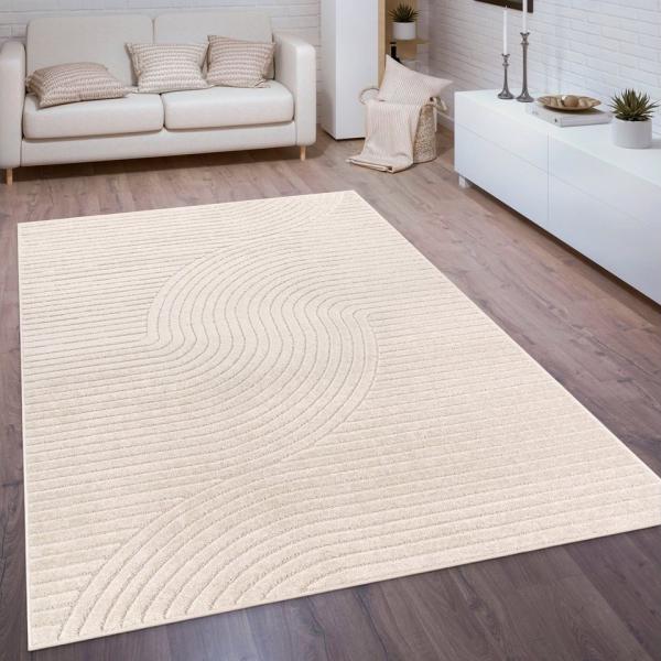 Paco Home Outdoor Teppich Wetterfest Balkon Wohnzimmer Skandinavisches Boho Muster Einfarbig Geometrisch 3D Effekt Moderne Deko, Grösse:120x170 cm, Farbe:Creme 2