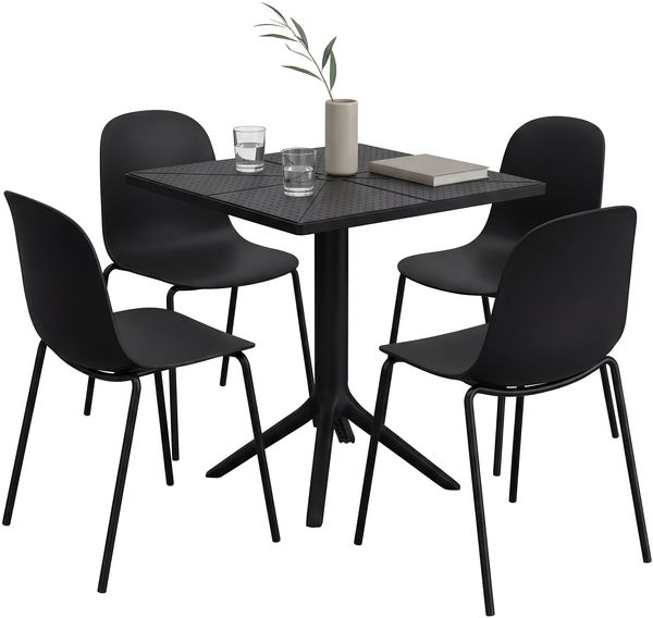 Gartenmöbel-Set IDA mit 4 Stühlen - 166x162x85cm, Kunststoff, Schwarz | Balkonset Gartenset Tisch mit Stühlen Bistroset Outdoor