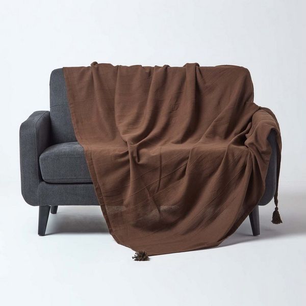 Plaid Tagesdecke Rajput, 100% Baumwolle, braun, 150 x 200 cm, Homescapes