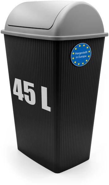 BigDean Mülleimer mit Schwingdeckel 45 L Anthrazit – Abfalleimer für die Küche & Büro – Müllbehälter aus robustem & geruchsdichtem Kunststoff – Made in Europe