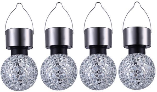 4er Set LED Solarlampen aus Edelstahl im Mosaik-Design