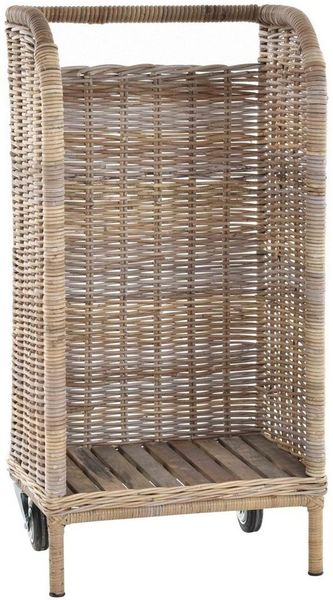 Krines Home Aufbewahrungskorb Holzwagen Holzkorb Brennholz- Kaminholzwagen aus Kubu-Rattan Naturrohr