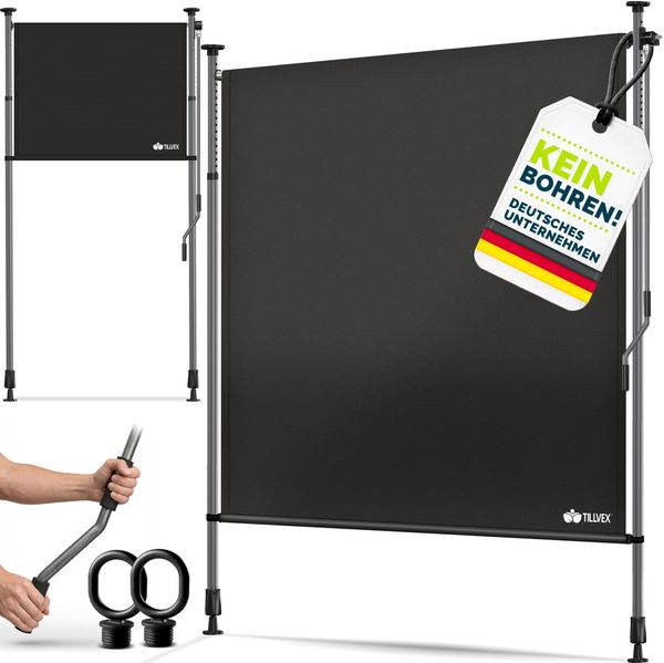 tillvex© Klemmmarkise Senkrechtmarkise Außen Balkon 120x310 cm Schwarz