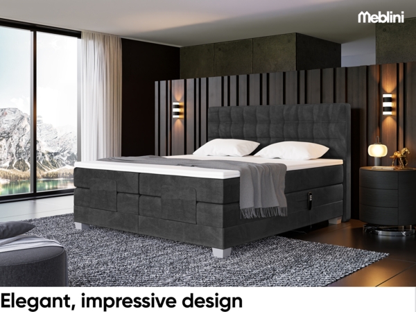 MEBLINI Boxspringbett Elektrisch EDISON 200x200 cm mit Bettkasten - H3/Schwarz Samt Polsterbett - Doppelbett mit Toppers & Taschenfederkern-Matratzen Bild 3