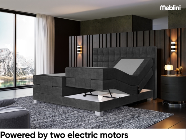 MEBLINI Boxspringbett Elektrisch EDISON 200x200 cm mit Bettkasten - H3/Schwarz Samt Polsterbett - Doppelbett mit Toppers & Taschenfederkern-Matratzen Bild 4