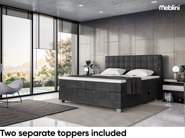 MEBLINI Boxspringbett Elektrisch EDISON 200x200 cm mit Bettkasten - H3/Schwarz Samt Polsterbett - Doppelbett mit Toppers & Taschenfederkern-Matratzen Bild 5