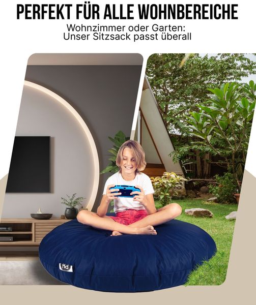 PATCH HOME 2 in 1 Sitzsack Sessel – Ø100 cm – Marine, bequemer Sitzsack aus Luxus-Polyester-Gewebe, bereits befüllt Bild 4