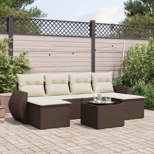 vidaXL 7-tlg. Garten-Sofagarnitur mit Kissen Braun Poly Rattan 3252870