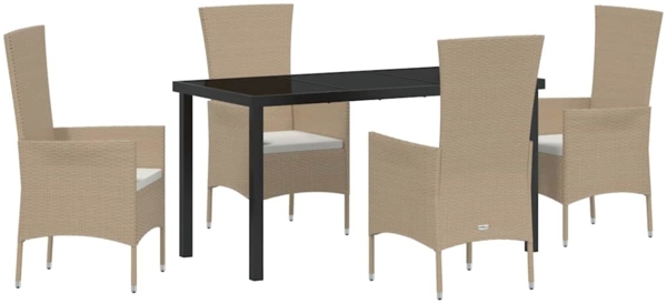 vidaXL Garten Essgruppe mit Kissen 5 pcs Beige Poly-Rattan 3379459