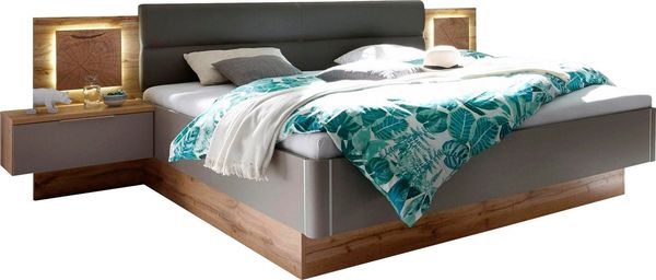 Doppelbett Nachtkommoden CAPRI Bett Ehebett Schlafzimmer 180x200 grau Eiche