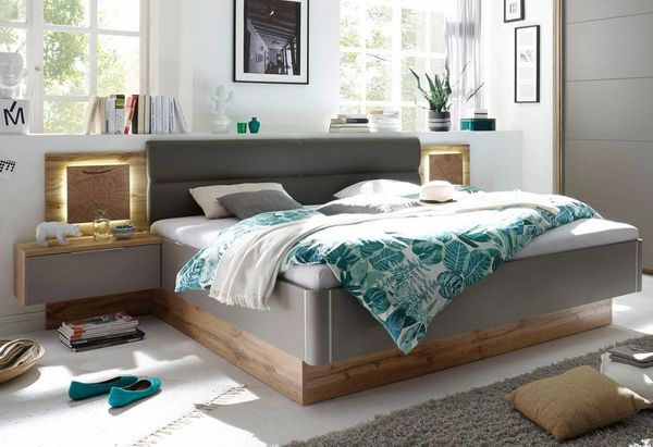 Doppelbett Nachtkommoden CAPRI Bett Ehebett Schlafzimmer 180x200 grau Eiche