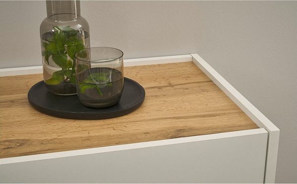 Lomadox Schuhkommode CRISP-61, weiß mit Eiche Nb, 2 Türen, 1 Schubkasten, 85 cm breit