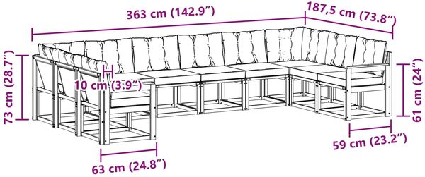 vidaXL Outdoor-Sofagarnitur mit Kissen 10 pcs Weiß und Hellgrau 3389901 Bild 9