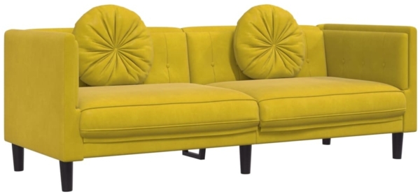 vidaXL Sofa mit Kissen 3-Sitzer Gelb Samt 372648