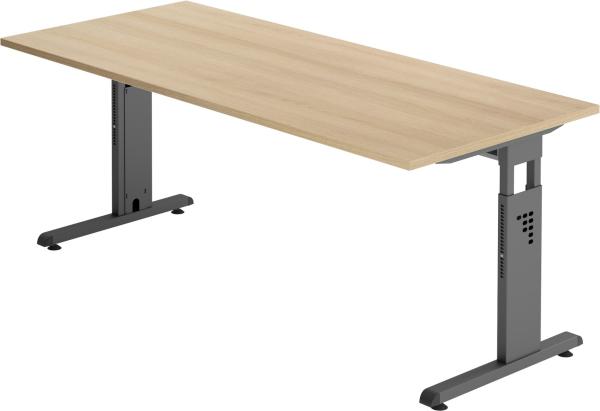 bümö höhenverstellbarer Schreibtisch O-Serie 180x80 cm in Eiche, Gestell in Graphit - großer PC Tisch für's Büro manuell höhenverstellbar, Computertisch verstellbar, OS-19-E-G