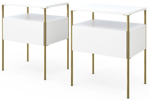 Nachttisch Mira Weiß/Gold 2er Set Vicco