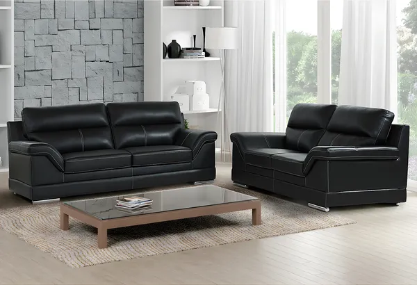 Vente-unique - MONIKA Couchgarnitur Leder Schwarz - B 103 cm x H 100 cm x L 190 cm235 cm