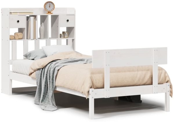 vidaXL Massivholzbett mit Regal ohne Matratze Weiß 90x190 cm Kiefer 3321821