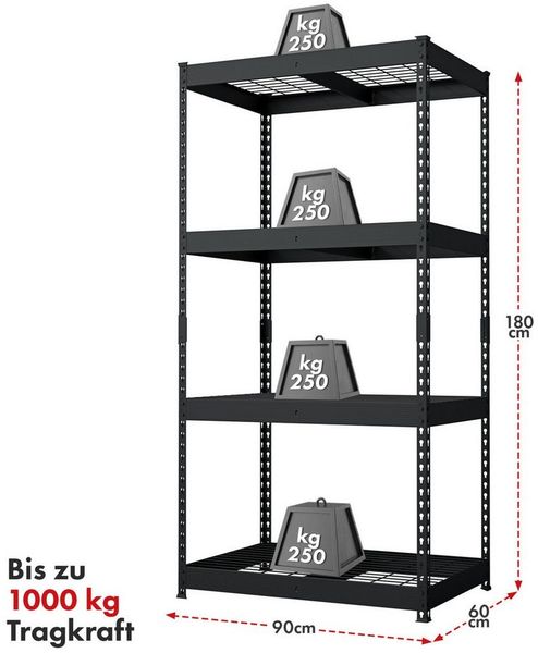 Floordirekt Schwerlastregal Yukon Rivet aus Stahl, belastbar bis zu 1400 kg, Werkzeuglose Montage, Verschiedene Größen & Farben 1-tlg, Witterungsbeständig, In- & Outdoor, höhenverstellbare Gitterböden