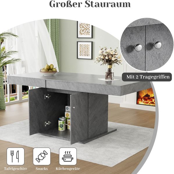 Ausziehbarer Esstisch, L140/180*W80*H76cm,Esstisch mit Stauraum, rechteckiger Esstisch, Kaffee-Freizeittisch, Platzsparender multifunktionaler Esstisch, Automatischer Teleskoptisch,Betonoptik Bild 7