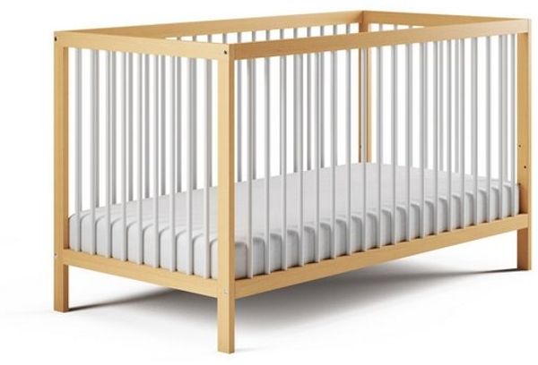 Babybett Kinderbett Gitterbett 60x120 & 70x140 cm höhenverstellbar & herausnehmbare Sprossen, optional mit Schublade und Matratze | 70x140 cm Buchenholz Natur-weiß sehr stabil Made in Europe Bild 4
