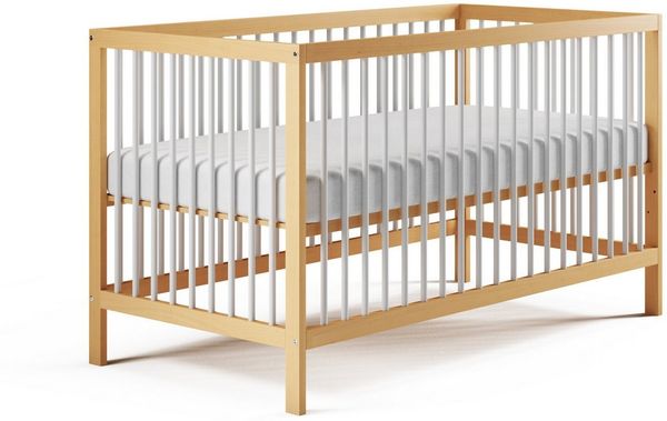 Babybett Kinderbett Gitterbett 60x120 & 70x140 cm höhenverstellbar & herausnehmbare Sprossen, optional mit Schublade und Matratze | 70x140 cm Buchenholz Natur-weiß sehr stabil Made in Europe Bild 2