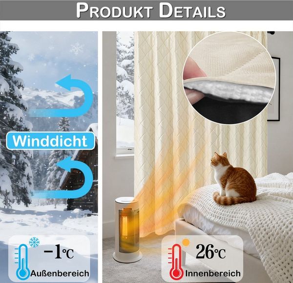 Sunicol Gardine Raumteiler Vorhang, Doppellagige Lärmschutz Verdunkelungsvorhang, Blickdicht Winter Thermovorhänge für Schlafzimmer, Extrabreit