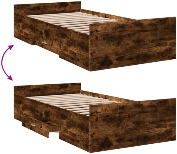 vidaXL Bettgestell mit Schubladen Räuchereiche 90x200cm Holzwerkstoff 3280339 Bild 2