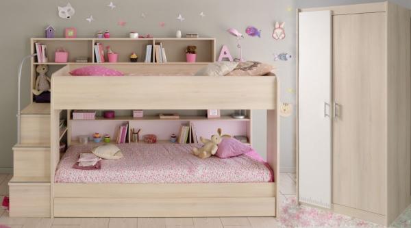 Kinderzimmer Bibop 41 Parisot Bett + 2-trg Kleiderschrank + Regale + Podest-Leiter + Bettschubkasten