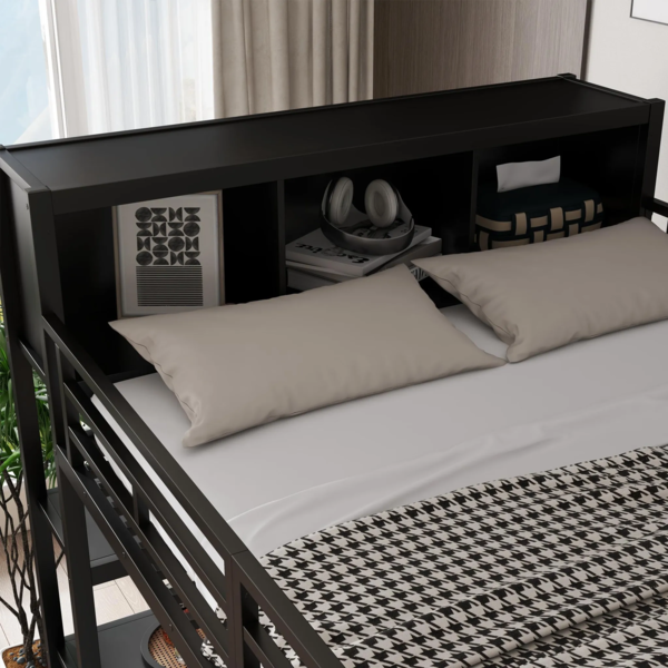 Hochbett mit Schreibtisch, Regal, Leiter und Kleiderschrank, 140x200 cm, Kinderbett mit Rausfallschutz, Metallbett Bild 5