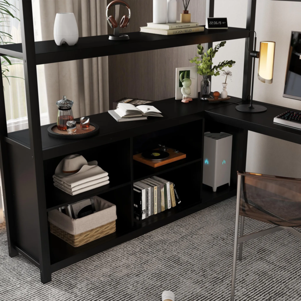 Hochbett mit Schreibtisch, Regal, Leiter und Kleiderschrank, 140x200 cm, Kinderbett mit Rausfallschutz, Metallbett Bild 4