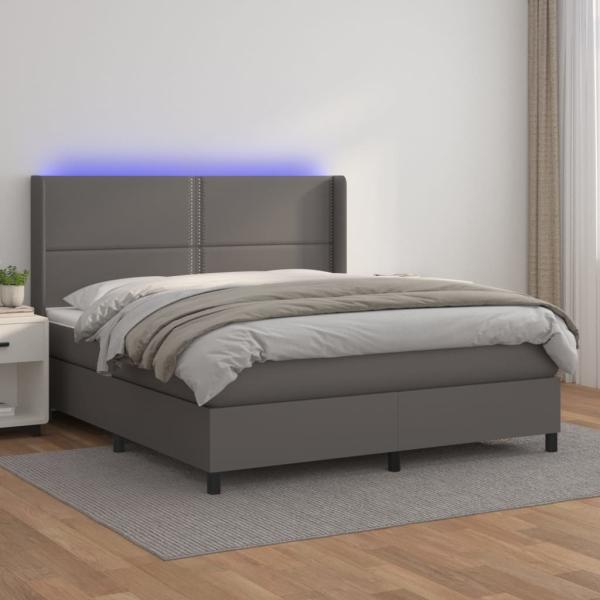 vidaXL Boxspringbett mit Matratze & LED Grau 180x200 cm Kunstleder 3139341