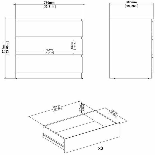 Dmora Kommode Artic, Mehrzweckkommode, Schlafzimmerkommode, Schrank mit Schubladen, 77x50 h70 cm, Eiche Bild 3