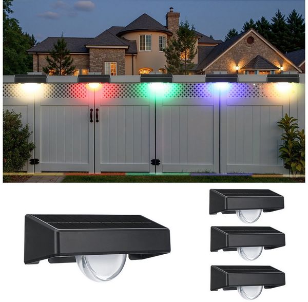 WILGOON LED Solarleuchte 4 Stück Solarlampen für Außen Garten, RGB Solarleuchte Zaunlichter, LED fest integriert, Kaltweiß, Warmweiß, RGB, RGB Led Solar Gartenleuchten für Terrasse, Stufen, Terrasse, Zaun
