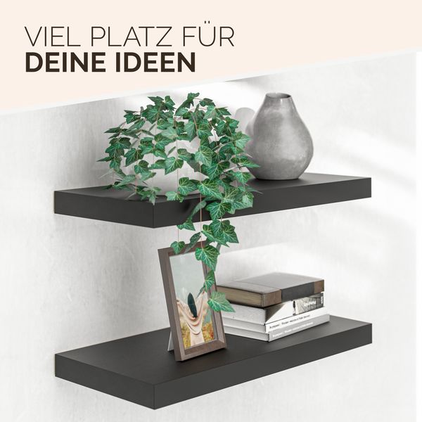 Casaria Wandregal mit Halterung, MDF, Schwarz Matt, 50x23x3,8cm Bild 4