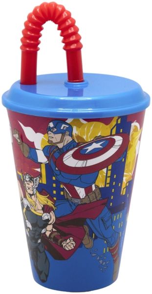 Marvel Avengers Trinkbecher 430 ml mit Deckel und Strohhalm