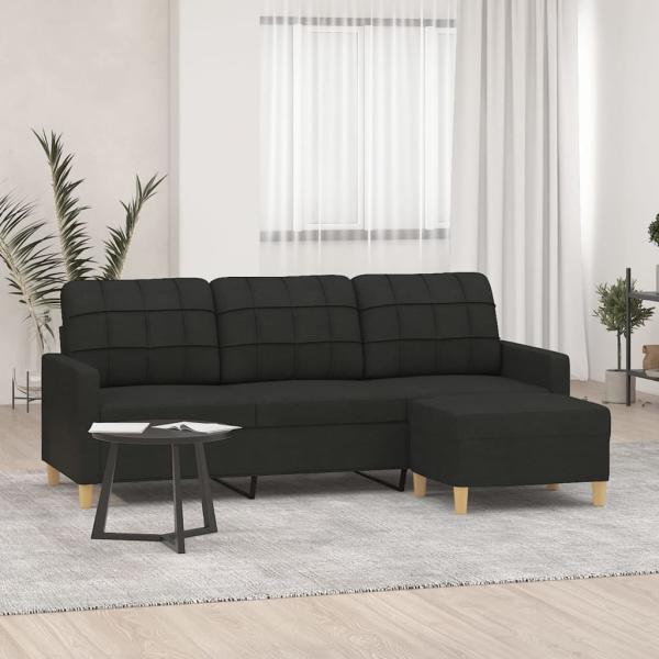 vidaXL 3-Sitzer-Sofa mit Hocker Schwarz 180 cm Stoff 3201005