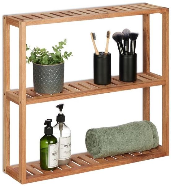 Relaxdays Wandregal mit 3 Ablagen, Walnuss natur, 60 x 15 x 54 cm