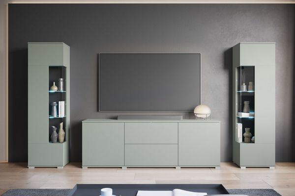 OTTO home Wohnwand KENIA, (Komplett-Set, 3-St), Vitrinen mit Eckverglasung, hängend und stehend montierbar