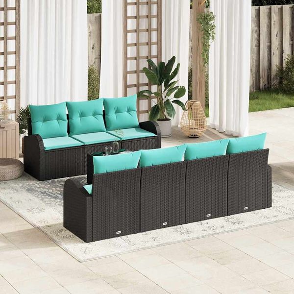 vidaXL Gartensofa-set mit Kissen 8 pcs Schwarz und Türkis Poly-Rattan 3354625