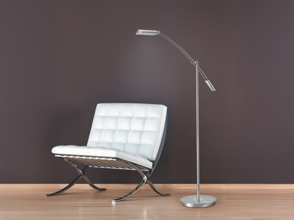 Kleine LED Stehleuchte VERONA dimmbar & schwenkbar in Silber, Höhe 126cm